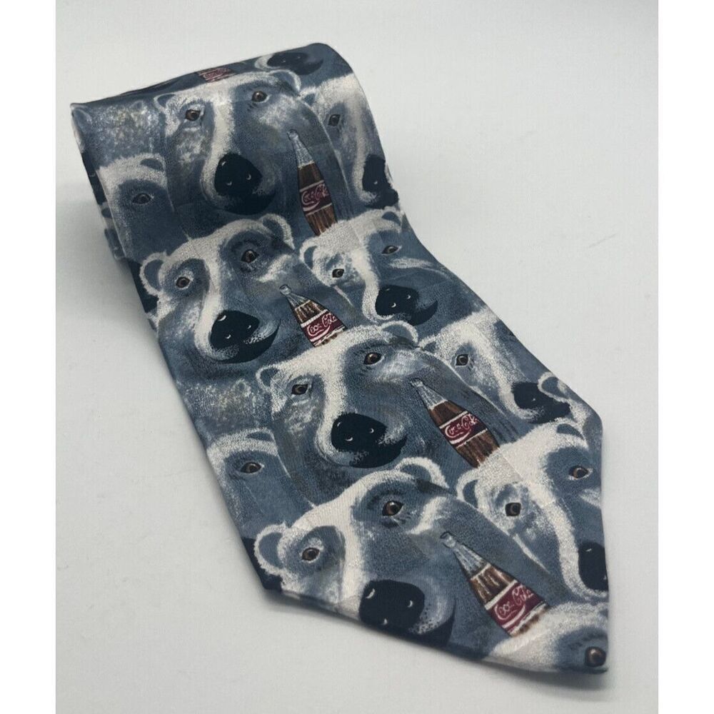 COCA-COLA WHITE CHRISTMAS‎ BEAR DRINKS COKE SILK NECKTIE TIE